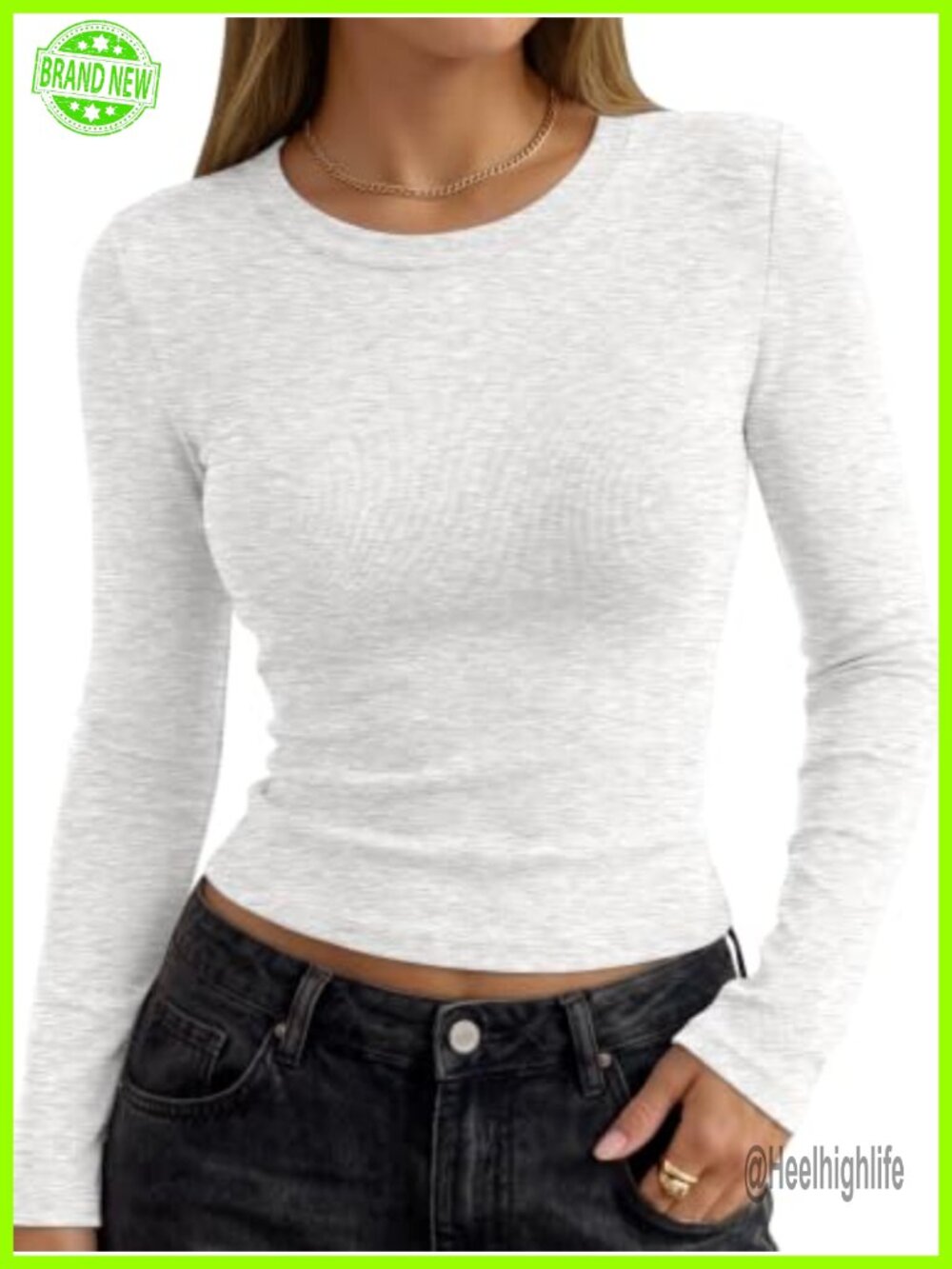 Long Sleeve Crew Neck Tee Rayon Spandex Slim Fit Crop Top